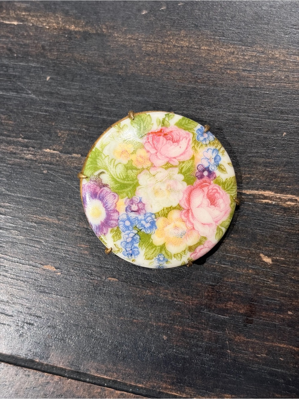 Floral porcelain button brooch